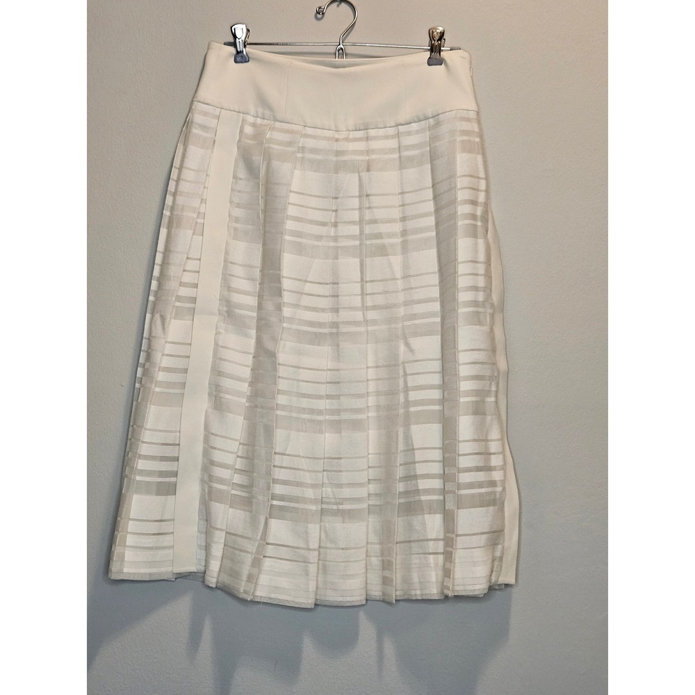 Public School New York White Pleated Sheer Stripe Midi Skirt Size 4